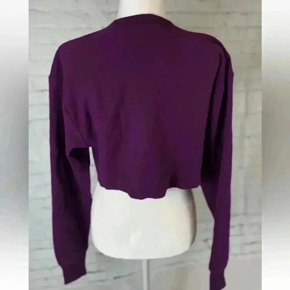 Champion reverse weave purple fleece cropped crewneck RELAXED sweatshirt size XS - Picture 4 of 12